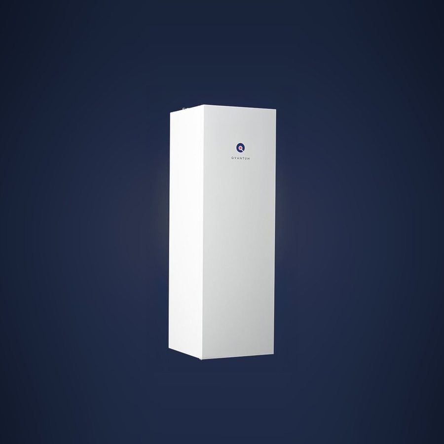 The Qvantum QG ground source heat pump, a slim white cabinet
